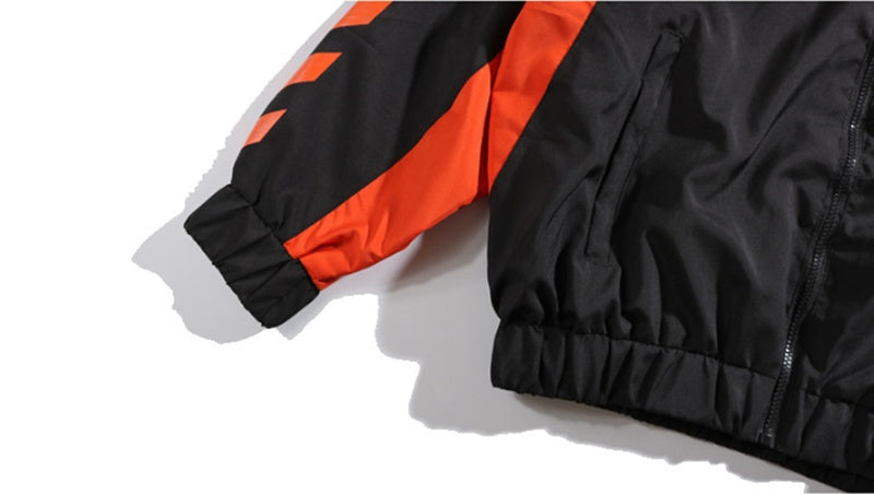 Retro String Standard Color Block Hooded Net Red Windbreaker