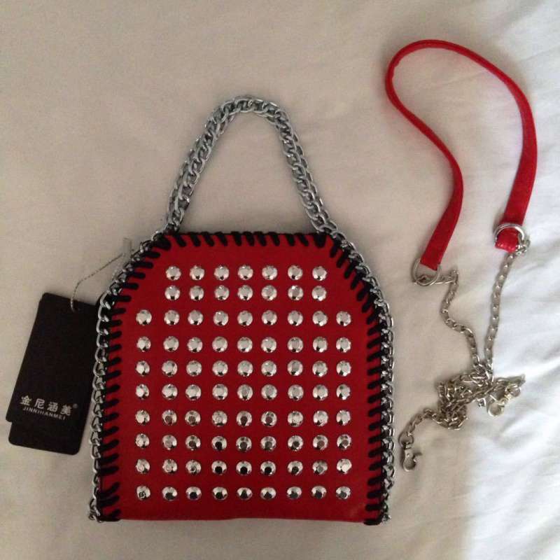 Cylindrical Small Bag Rivet Chain Messenger Bag Female Bag Diamond Mobile Phone Bag
