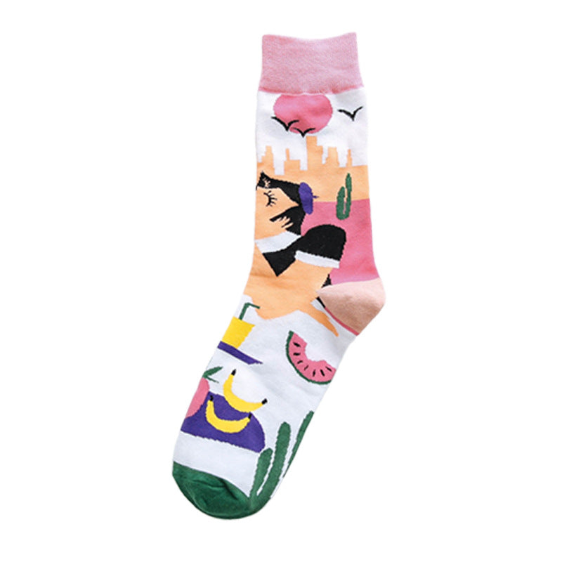 Occident Fashion Colorful Print Socks Women