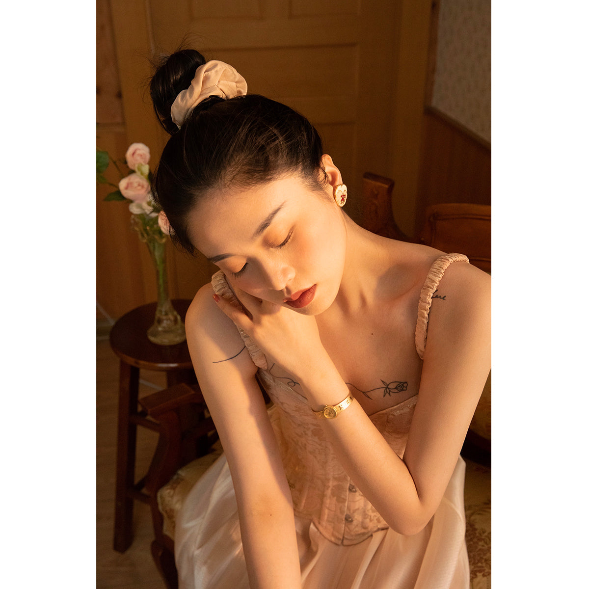 Niche Thin French Pink Jacquard Fish Bone Corset