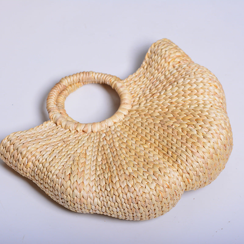 Ins Handmade High-Value Photo Artifact Straw Woven Wave Moon Bag Handmade Bag