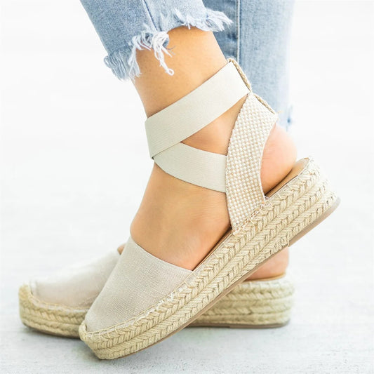 Hemp Rope Slope Heel Buckle Female Sandals