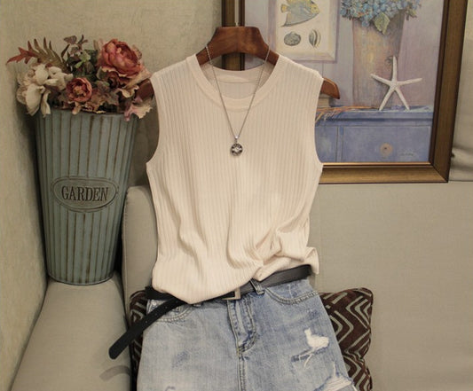 Women'S Wide Shoulder Strap Round Neck Thin Sleeveless Tops