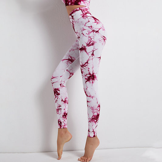 Tie-dye printed yoga pants women's high waist buttocks