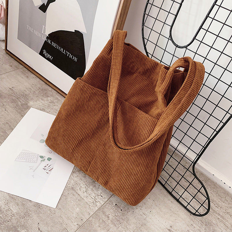 Wholesale Lazy Style Corduroy Bucket Bag Female Autumn And Winter New Korean Style Shoulder Bag Student Class Handbag