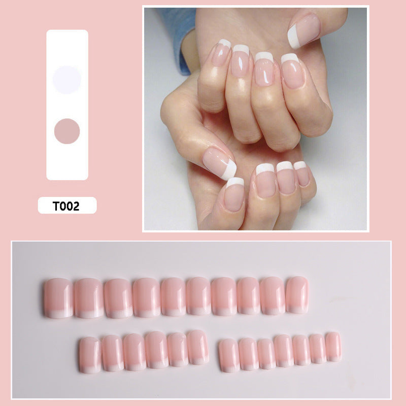 Wearing Nail Powder Skin Color French Manicure Classic Short French Fake Nail Patch Naked Powder Simple 24 Pieces Box