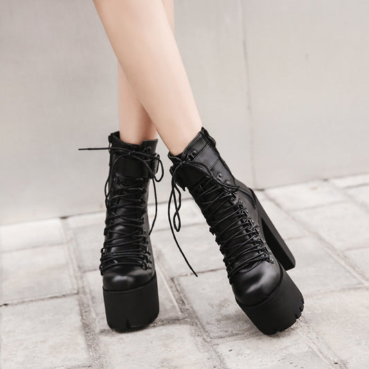 Platform High Heel Nightclub Round Toe Women's Short Boots
