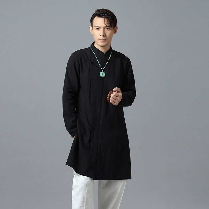 Casual Retro Men'S Gown, Ethnic Style Ramie Shirt
