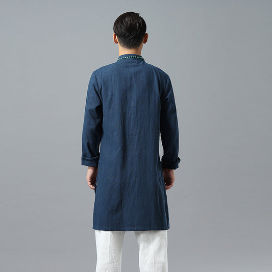 Casual Retro Men'S Gown, Ethnic Style Ramie Shirt