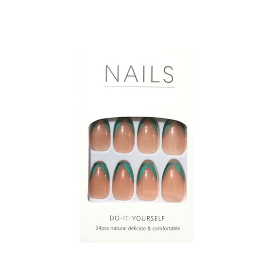 Nude Oblique French Lake Blue and Green Wearing Nail Finished Nail Patch Nail Patch