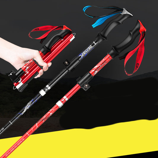 Aluminum Alloy 5-Section Folding Trekking Pole Outer Lock Short Light Telescopic Walking Stick