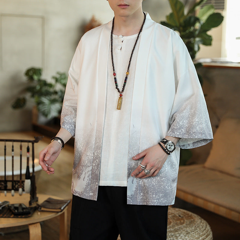 Men's Short Cardigan Trench Coat Road Gown