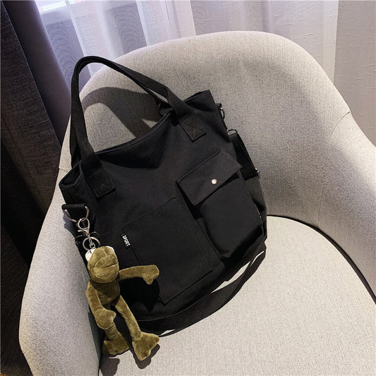 Foreign Style Canvas Bag Large Bag Women's New Fashion Korean Versatile Messenger Bag Large Capacity Single Shoulder Bag Handbag