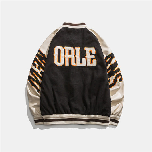 Japanese Baseball Collar Jacket Preppy Fashion Jacket With Contrasting Colors And Patchwork Letters