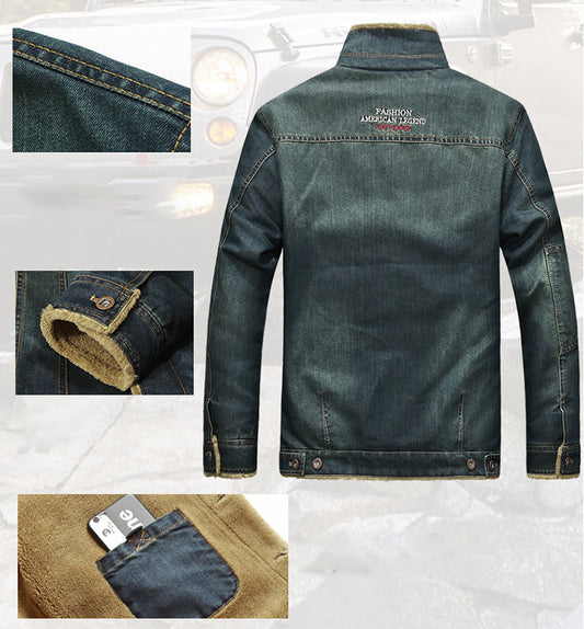 Winter Denim Jacket Men'S Denim Jacket Style Fashion Casual Plus Size Plus Velvet Coat Cotton Coat