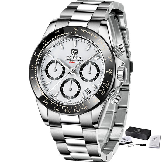 Men'S Quartz Watch Trendy Casual Three-Eye Six-Hand Small Dial Butterfly Double Snap Button