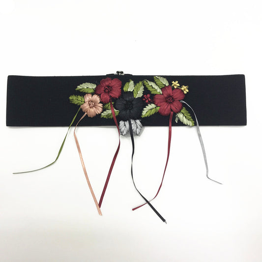 Embroidered Ladies Waist Flower-Shaped Decorative Buckle All-Match Single Loop Weaving