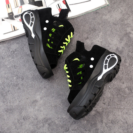 Women'S Sandals Summer Fashion Slope With Super High-Heeled Sponge Cake Thick-Soled Fish Mouth Roman Hollow Sandals