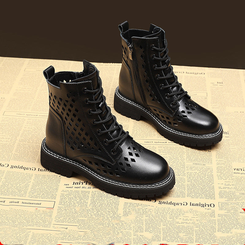 Internally Increased Hollow Martin Boots Female New Spring And Autumn Single Boots Summer Thin Breathable Wild Mesh Short Boots