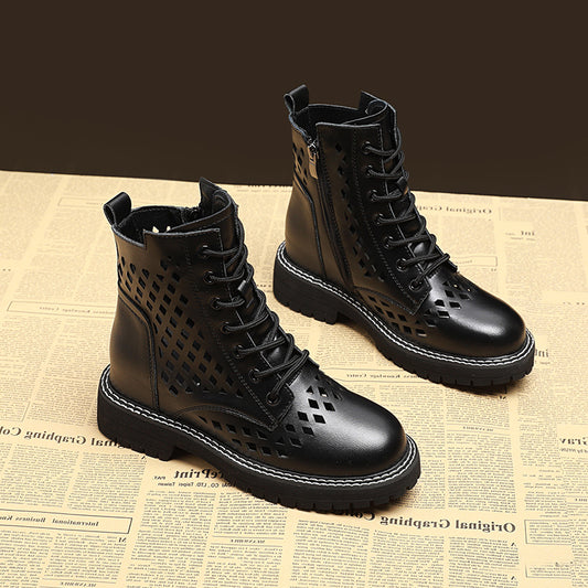 Internally Increased Hollow Martin Boots Female New Spring And Autumn Single Boots Summer Thin Breathable Wild Mesh Short Boots