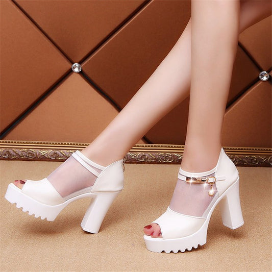 High Heel Fish Mouth Thick Heel Sandals Women Casual Platform