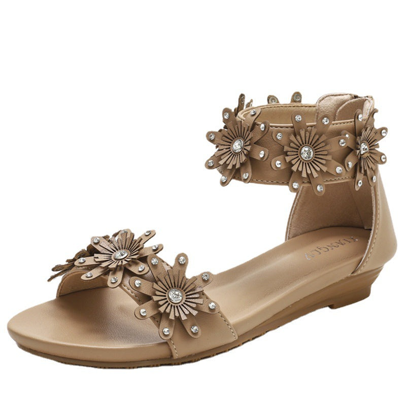 Rhinestone Flowers All-match One-strap Sandals