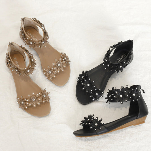 Rhinestone Flowers All-match One-strap Sandals