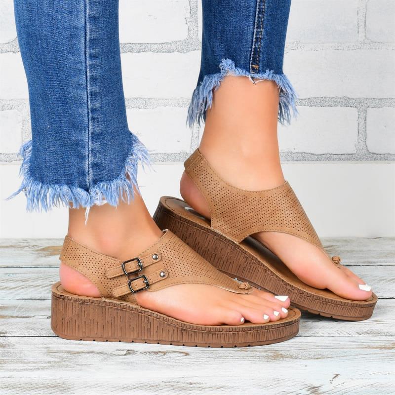Hollow Wedge Trendy One-Toe Buckle Sandals