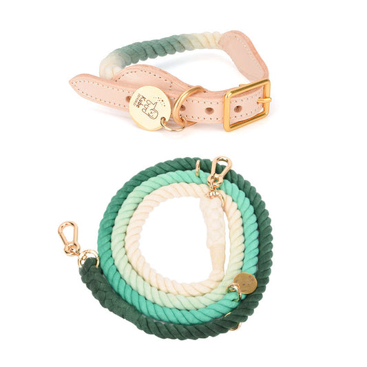 Multifunctional Rainbow Gradient Color Dog Traction Rope Collar Cotton Dog Walking Rope Hand-Woven Rope