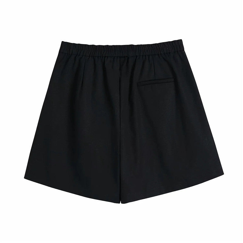 Casual Shorts With Elastic Waist Pleated Decoration