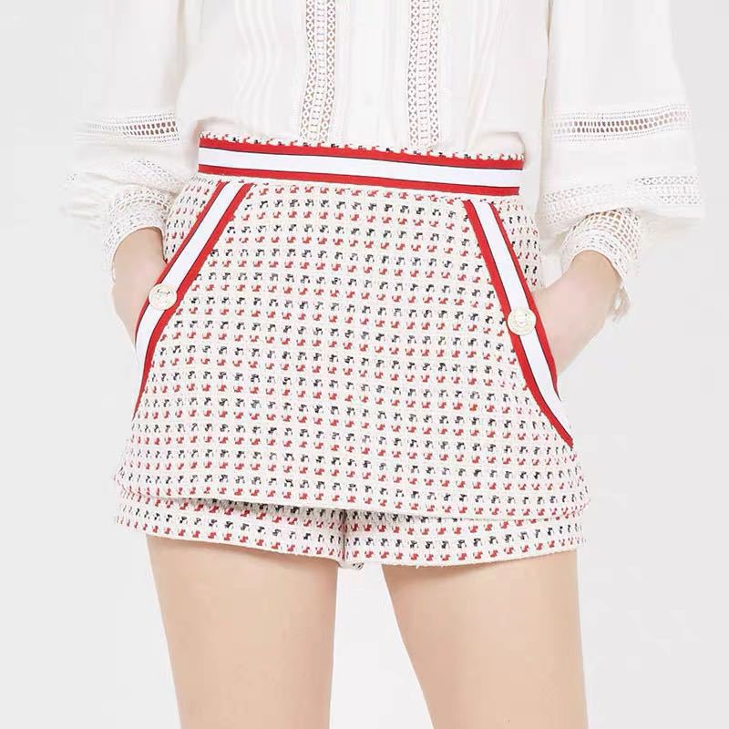 Ladies Color Striped Tweed Jacquard Shorts Women