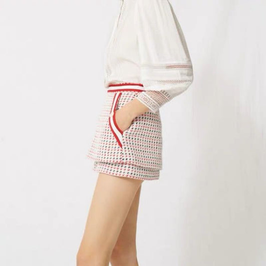 Ladies Color Striped Tweed Jacquard Shorts Women