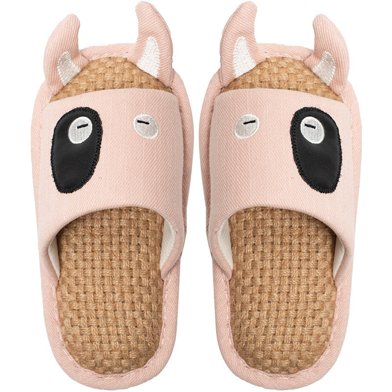Cartoon Linen Slippers Cotton Hemp Japanese Summer Thick Soled Home Four Seasons Home Interior Fabric Antiskid Silent