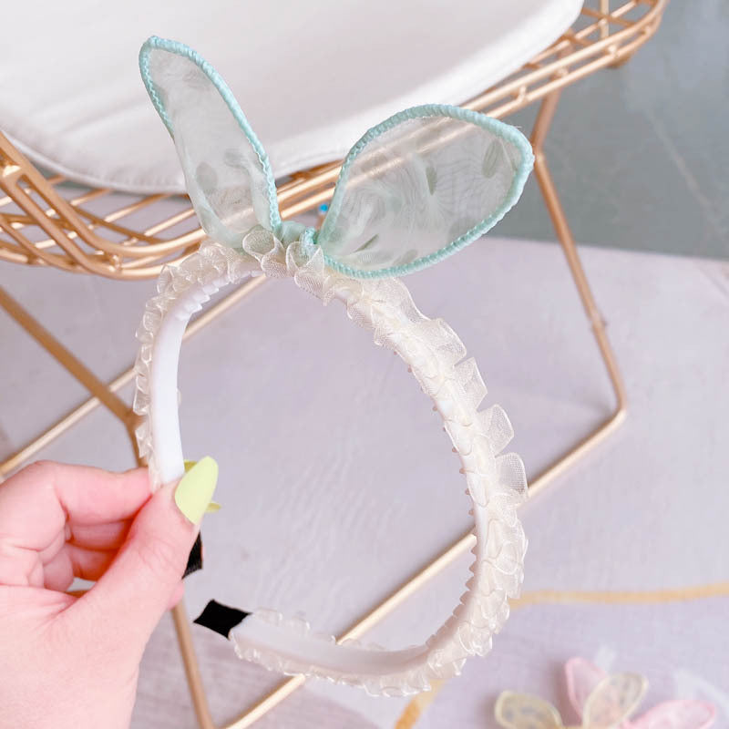 Hd4387A03 Bunny Girl. South Korea New Cute Ear Bow Fold Lace Pressed Hairband Headband Hair Accessories