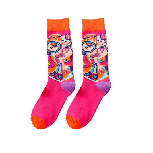 Tide Socks Creative Tube Socks Comic Cartoon Bright Color Couple Socks