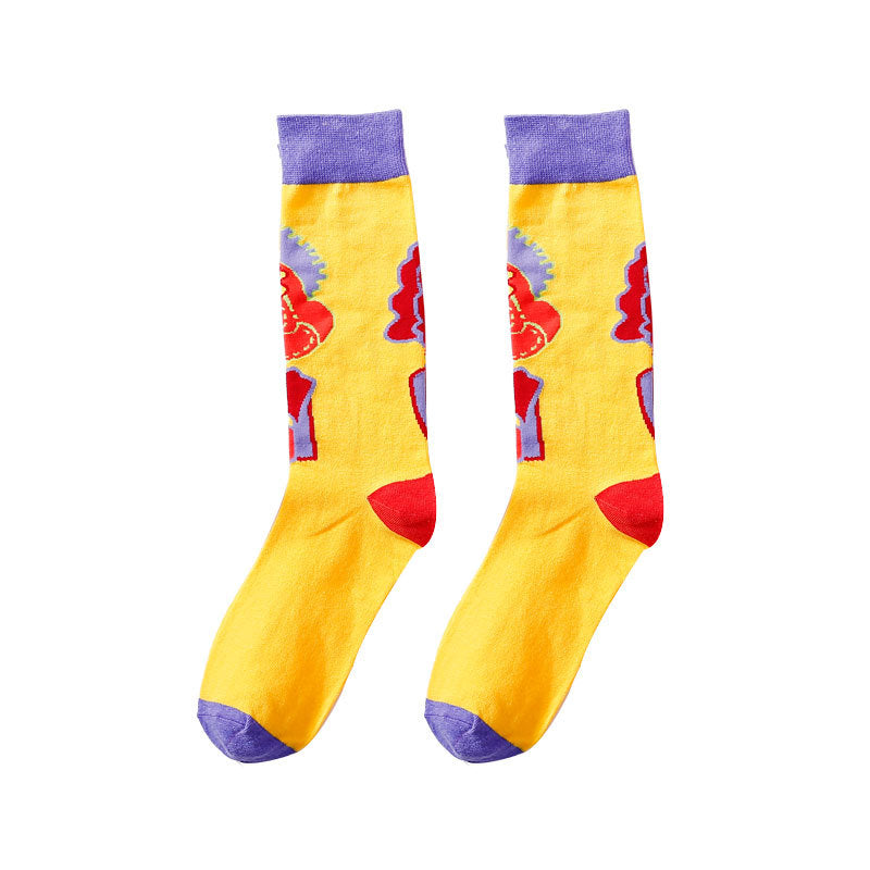 Tide Socks Creative Tube Socks Comic Cartoon Bright Color Couple Socks