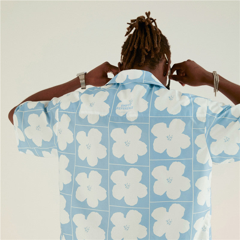 Casual Plaid Flower Print Short-sleeved Shirt