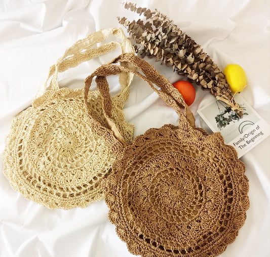 Selling New Korean Fashion Paper Rope Crochet Big Flower And Grass Woven Bag Beach Bag Woven Bag