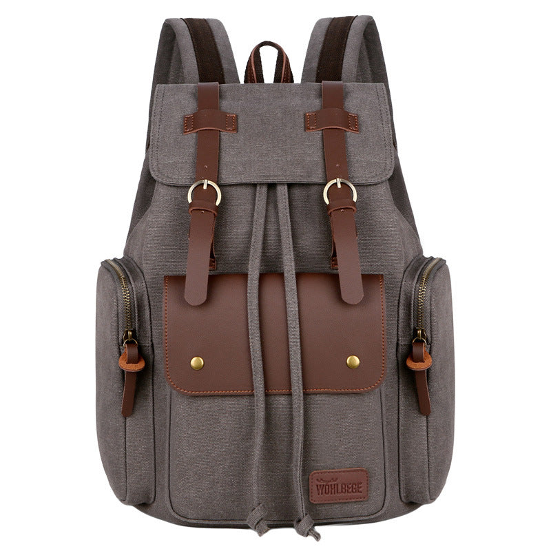 Men'S Canvas Backpack Computer Backpack Europe And America Retro Crazy Horse Leather Backpack Men'S Bag