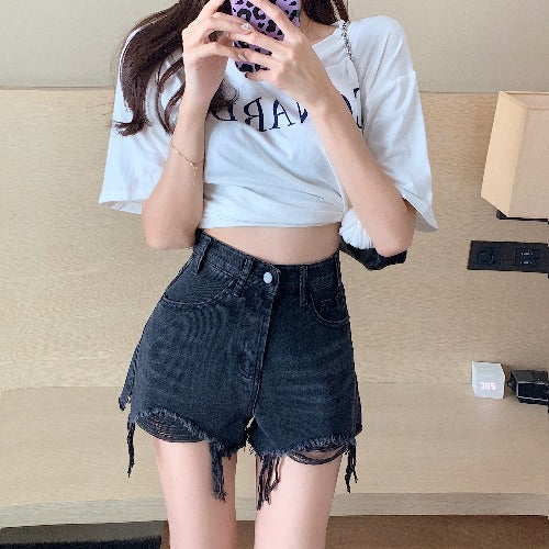 Ripped Raw Edge Jeans Women'S Summer Thin Hot Pants