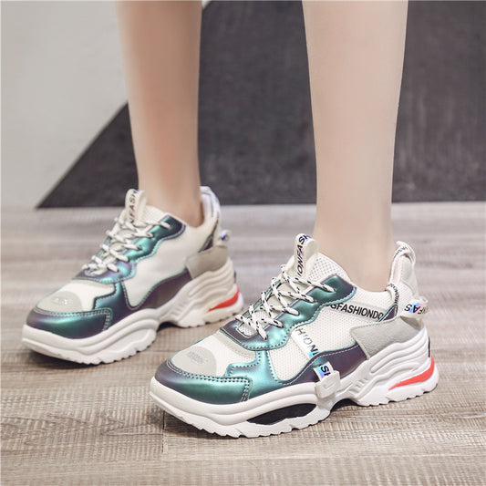Cross-Border 42 Large Size Women'S Shoes Autumn New Mesh Fabric Color Matching Old Shoes Student Platform Casual Sports Shoes Trend