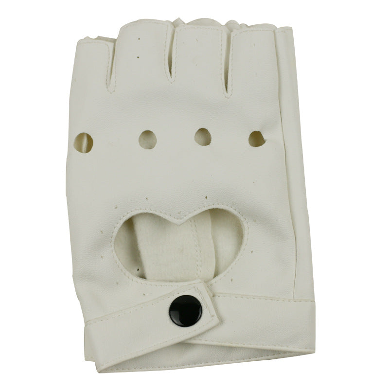 Women's Half Finger Gloves Half Finger Peach Heart PU Leather Dancing Leather Gloves