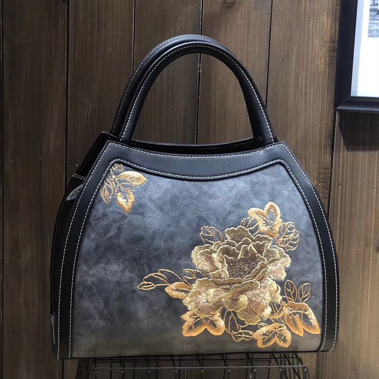 Chinese Style Embroidery Luxury Handbag Pu Leather Large Capacity Shoulder Bags