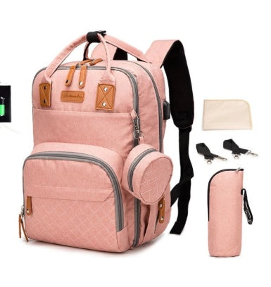 Baby Ble Rygsæk Stor Kapacitet Mumie Blepose Multifunktionel Daypack med Sutteholder Puslehynde Klapvogn S