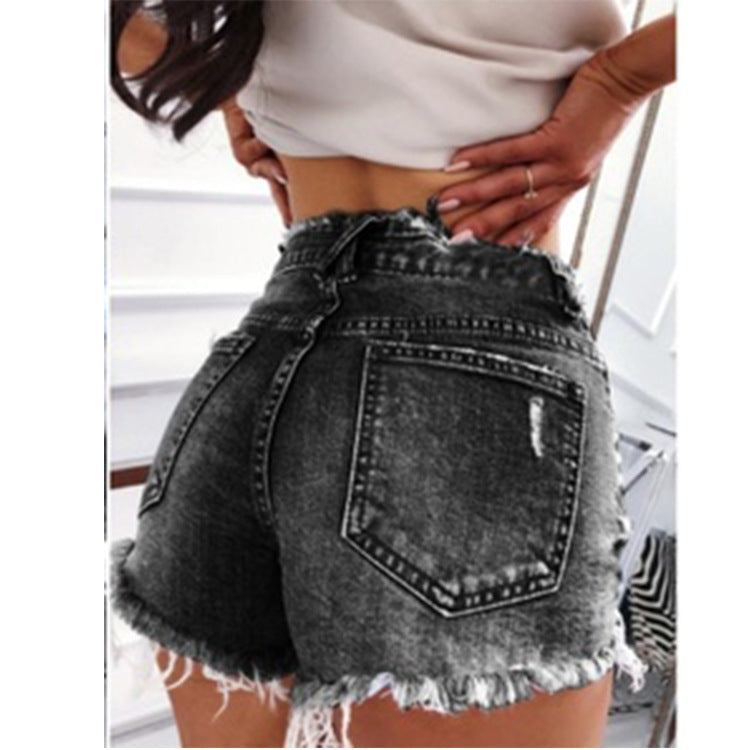 Ripped High Waist Hot Pants Denim Shorts