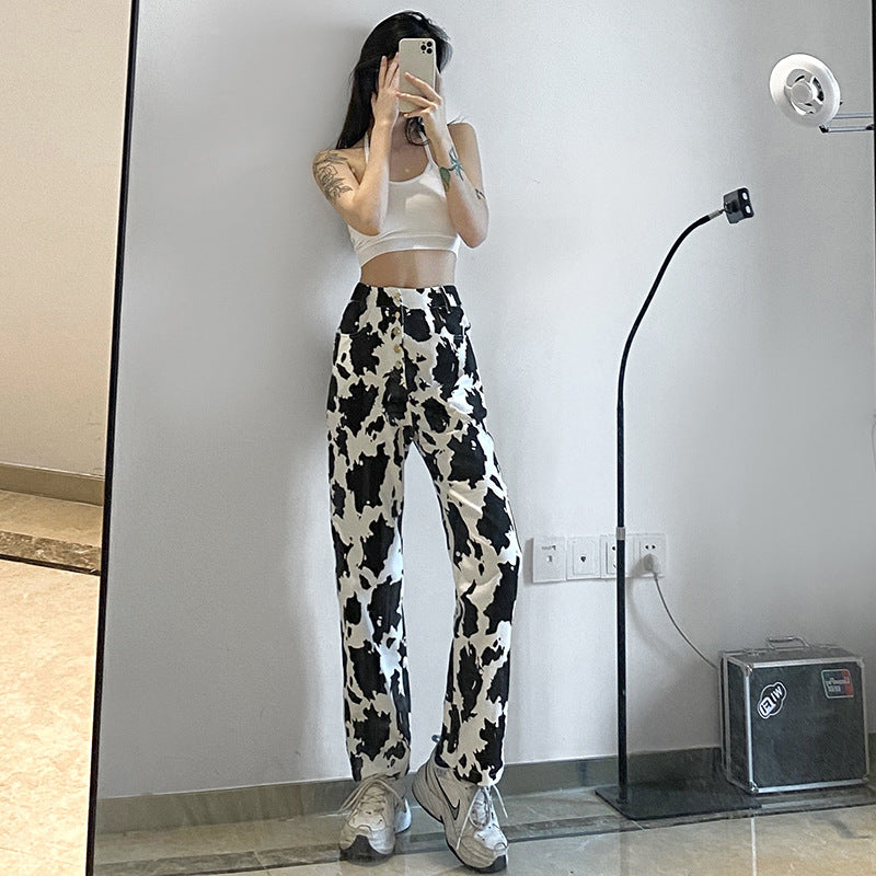Cow Print Jeans Women's All-match Slim Straight-leg Pants