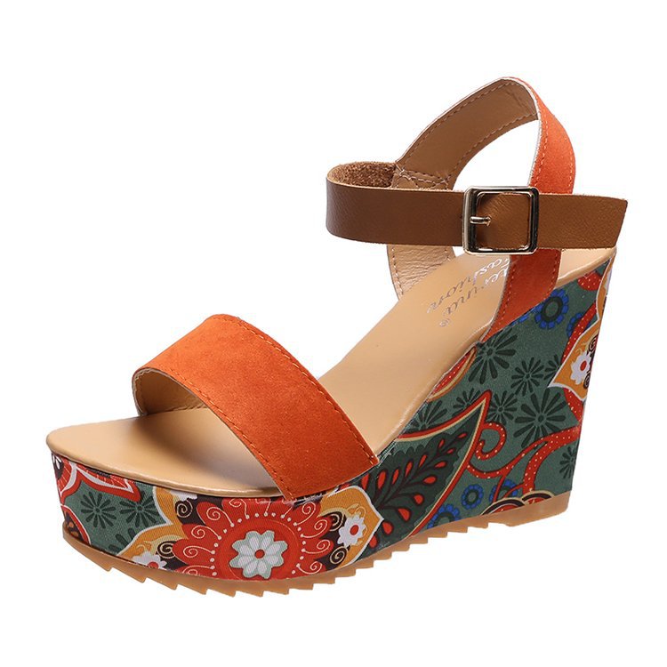 Ethnic Style Embroidered Buckle Open-toe High-heel Sandals