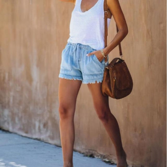 Nuovo Arrivo Casual Estate Vendita Calda Tasca Jeans Denim Donna Pantaloncini Alta Nappa Fasciatura Jeans Corti Sexy