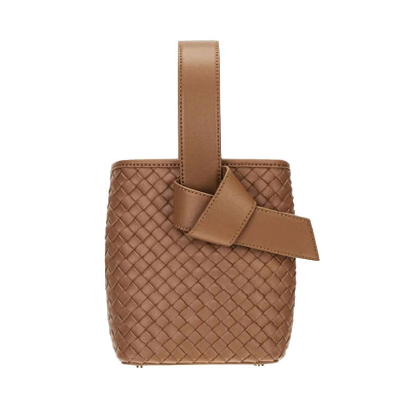 Woven Lace Up Portable Bucket Bag Women'S One Shoulder Messenger Bag