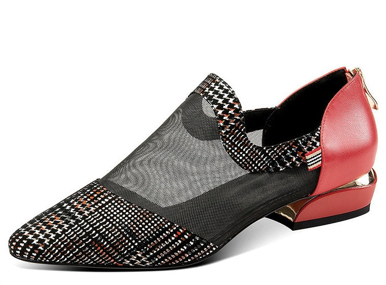 New Spring And Summer Thick-Heeled Flat-Bottomed Mesh Toe Cap And Female Sandals